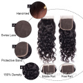 Brasileño Remy Hair Extension 3 Bundles con 4*4 Laces frontales Kinky Curly Human Color Natural Color 1B Bundles de cabello